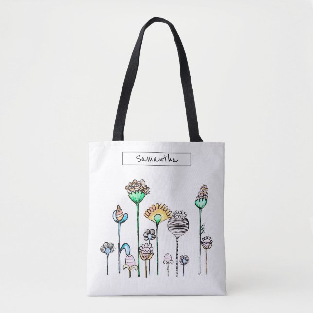 Tote Bag Cute rose Orange Bleu Ressort Floral (Devant)