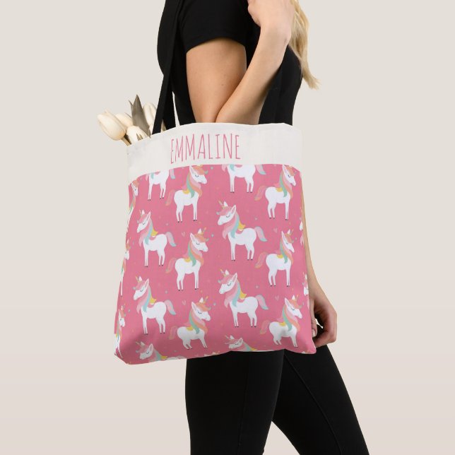 Tote Bag Cute rose Unicorn Motif personnalisé (De près)