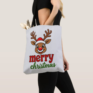 Tote Bag Cute Rudolph Reindeer Merry Christmas