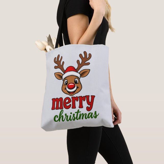 Tote Bag Cute Rudolph Reindeer Merry Christmas (De près)