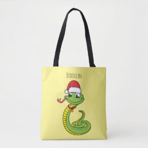 Tote Bag Cute serpent vert avec chapeau santa dessin animé