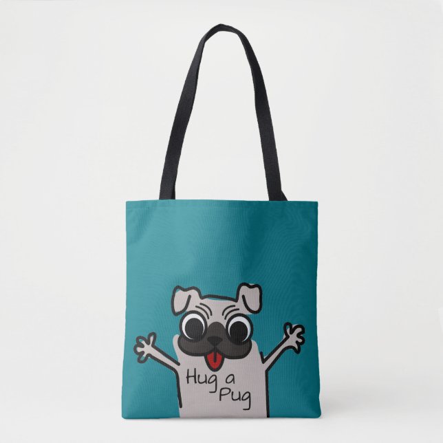 Tote Bag Cute serrer un Carlin Turquoise (Devant)