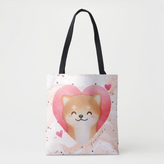 Tote Bag Cute Shiba Inu dans un coeur (Devant)