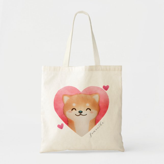 Tote Bag Cute Shiba Inu dans un coeur (Devant)