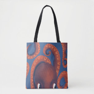Tote Bag Cute Shy Orange Peeking Octopus Sea Life