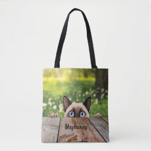 Tote Bag Cute Siamese Peeking Chat