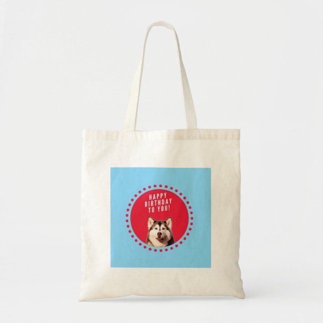 Tote Bag Cute Siberian Husky Joyeux Points rouges bleus d'a (Devant)