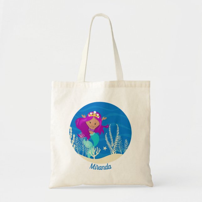Tote Bag Cute Sirène sous l'océan Océan Girl Monogramme Poo (Devant)