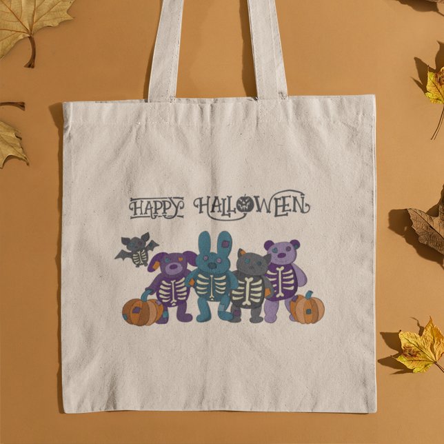 Tote Bag Cute Skeleton Animaux et Halloween Citrouille (Créateur téléchargé)