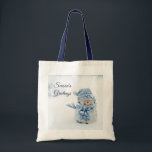 Tote Bag Cute Snowman au photographe de Christmas<br><div class="desc">Un sac fourre-tout avec une jolie photo d'un petit bonhomme de neige. Debout dehors en hiver avec de la neige qui tombe tout autour. Ce mignon petit gars est habillé en casquette tricoté bleu et foulard.</div>