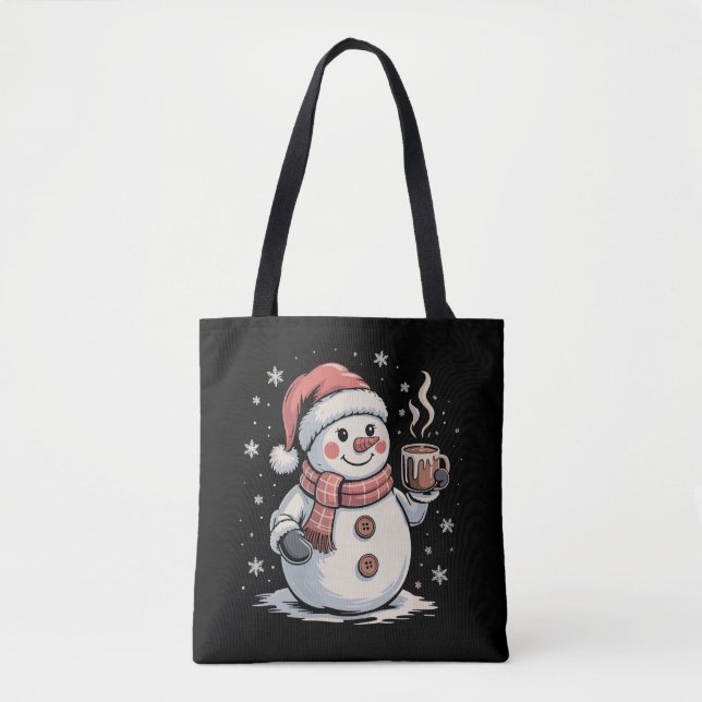 Tote Bag Cute Snowman Boire Café Hiver Feu de neige Noël (Devant)