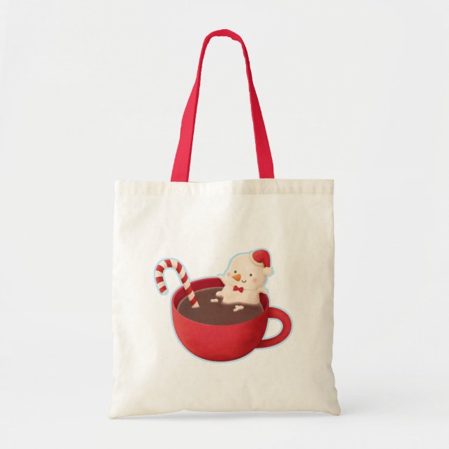 Tote Bag Cute Snowman Cosy dans le cacao chaud Noël Fourre- (Devant)