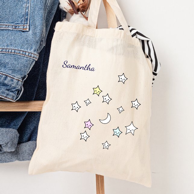 Tote Bag Cute Stars Moon Nom personnalisé Kawaii (Créateur téléchargé)