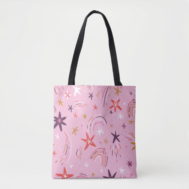 Tote Bag Cute Stars Rainbows Motif rose (Devant)
