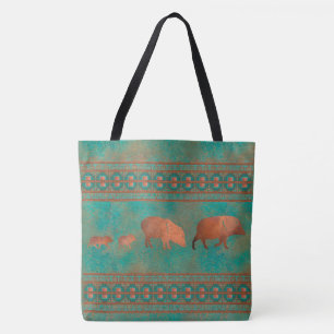 Tote Bag Cute sud-ouest Javelina Famille Cuivre Turquoise
