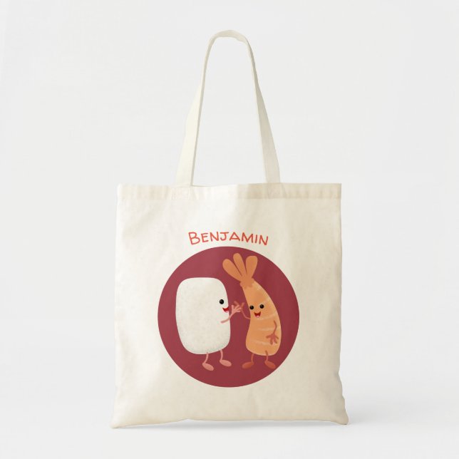 Tote Bag Cute sushi riz crevettes amis dessin animé (Devant)