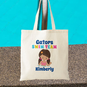 Tote Bag Cute Swim Team Girl Brunette personnalisée Swimmer
