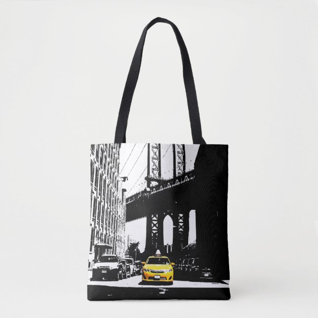 Tote Bag Cute Taxi jaune Nyc New York City Brooklyn Noir (Devant)
