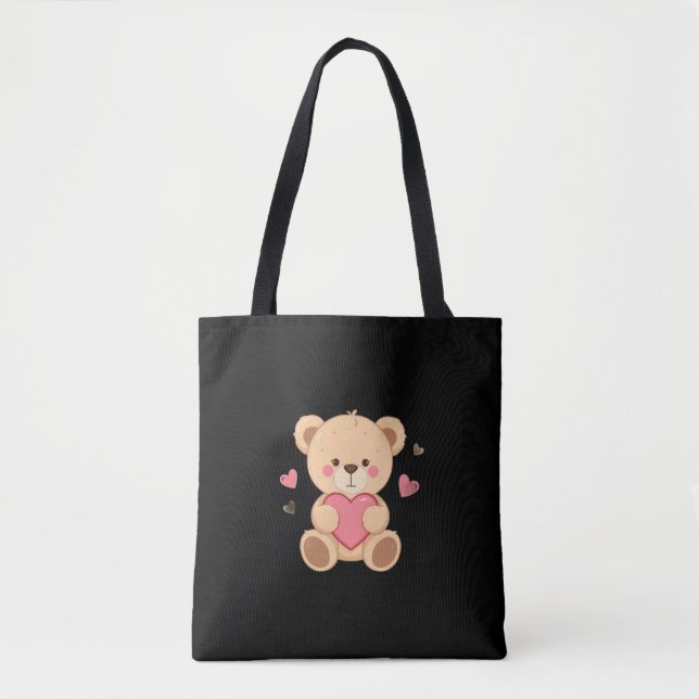 Tote Bag Cute Teddy Bear Holding Heart – love (Devant)