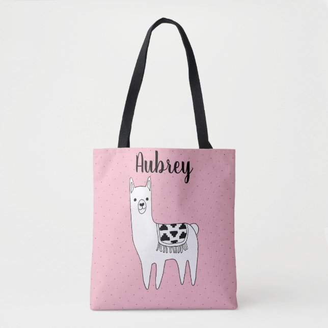 Tote Bag Cute tendance Llama Croquis & Nom (Devant)