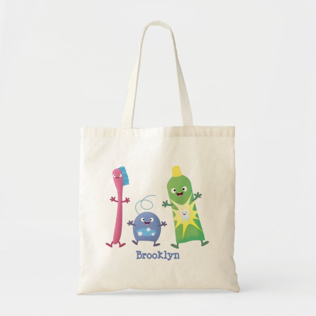 Tote Bag Cute toothbrush toothpaste dental floss cartoon (Devant)