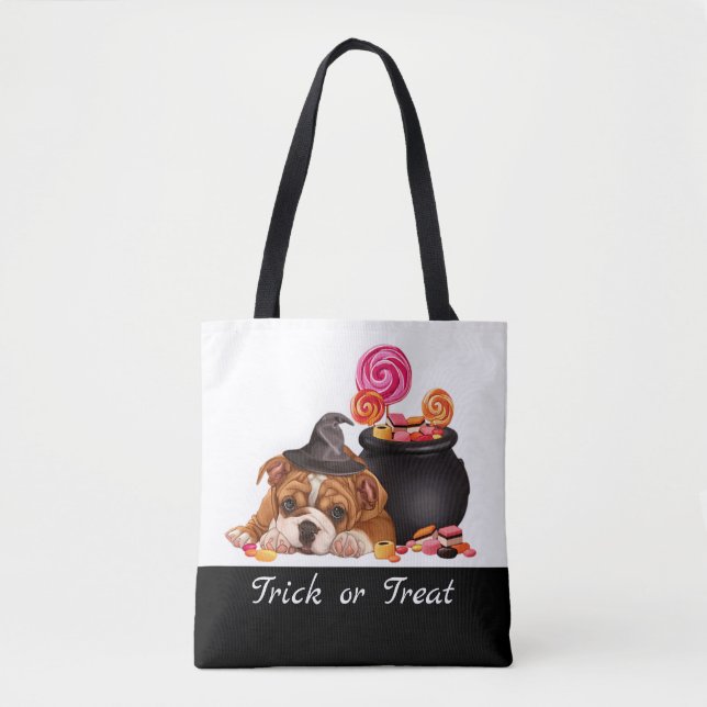 Tote Bag Cute Trick ou traiter bonbon chien chien personnal (Devant)