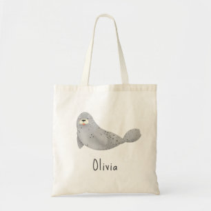Tote Bag Cute Under the Sea Ocean Seal and Name