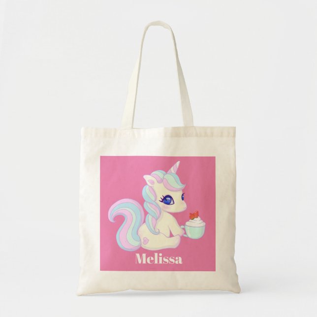 Tote Bag Cute unicorn ajouter nom imaginaire (Devant)