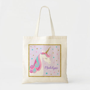 Tote Bag Cute Unicorn Étoiles Parties scintillant violet
