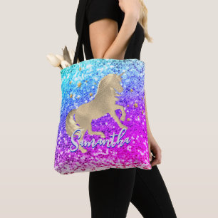 Tote Bag Cute unicorn rose Parties scintillant arc-en-ciel