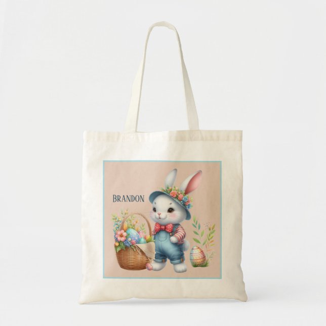 Tote Bag Cute unisex lapin de Pâques ajouter nom chasse aux (Devant)