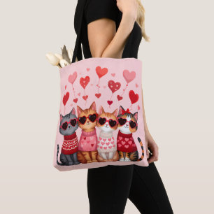 Tote Bag Cute Valentine Chats en Lunettes de soleil Coeur