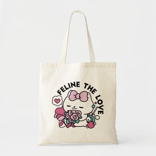 Tote Bag Cute Valentine's Cat Design - Feline the Love (Devant)