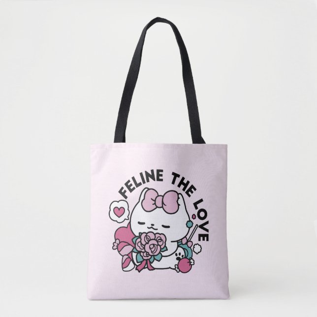 Tote Bag Cute Valentine's Cat Design - Feline the Love (Devant)