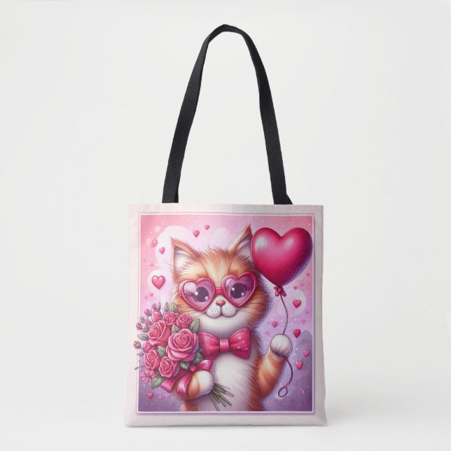 Tote Bag Cute Valentine's day cat/chaton (Devant)