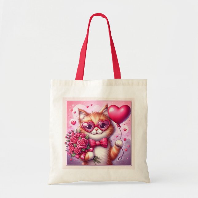 Tote Bag Cute Valentine's day cat/chaton (Devant)