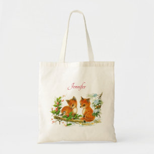 Tote Bag Cute Vintage Foxes Retro Christmas Scene
