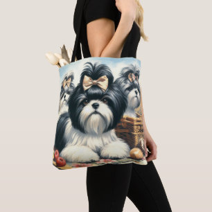 Tote Bag Cute Vintage peinture Shih-Tzu