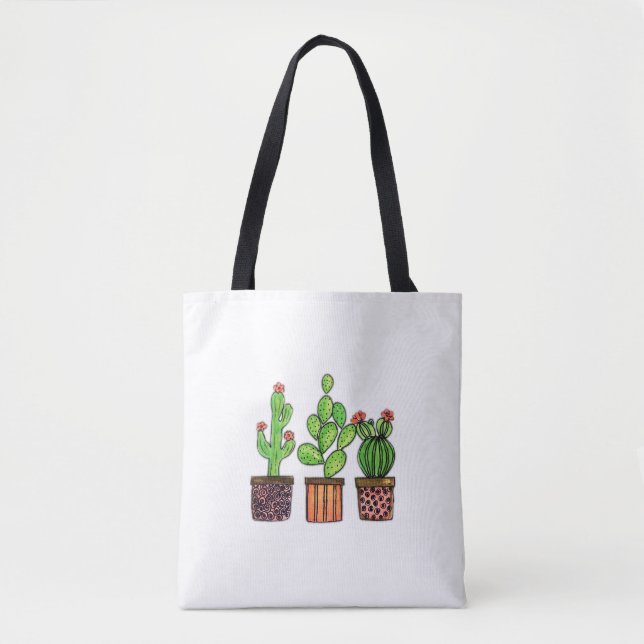 Tote Bag Cute Watercolor Cactus (Devant)