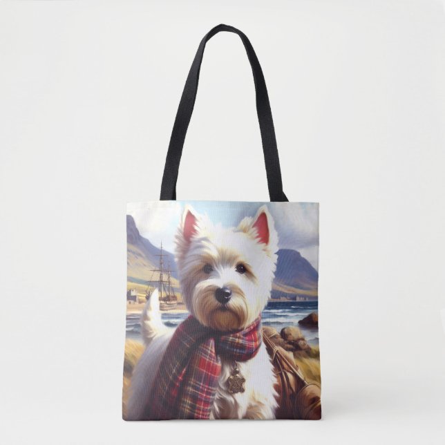 Tote Bag Cute West Highland Peinture de Terrier blanc (Devant)