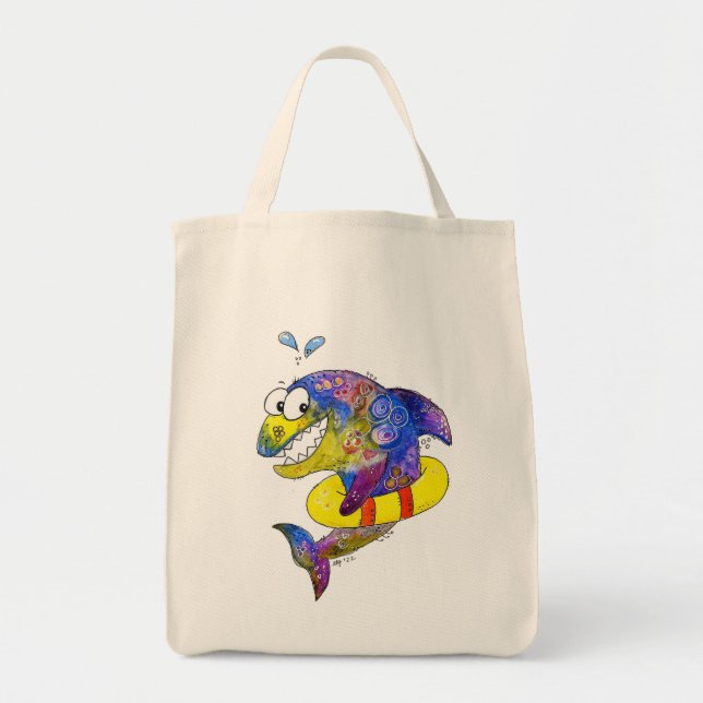 Tote Bag Cute Whimsical Colorful Shark in Float (Devant)