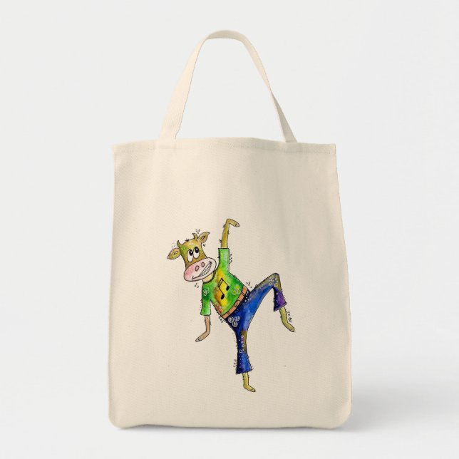 Tote Bag Cute Whimsical Dancing Cow (Devant)