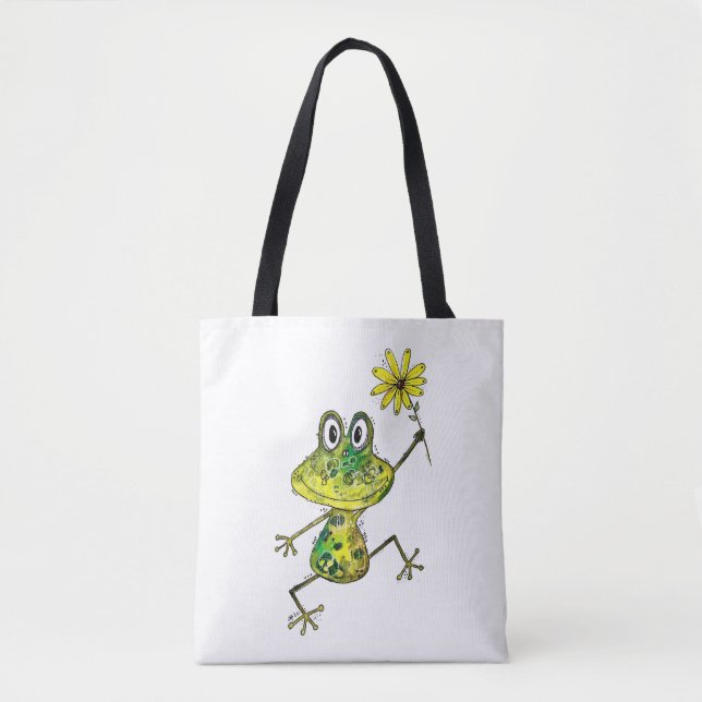 Tote Bag Cute Whimsical Happy Frog (Devant)
