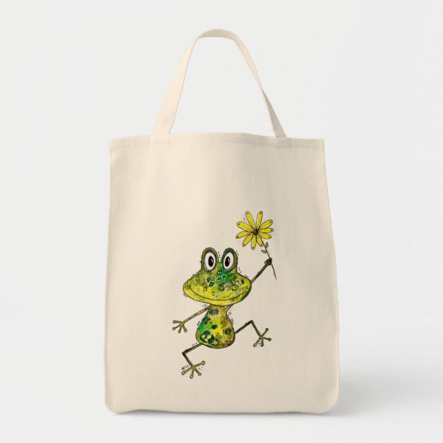Tote Bag Cute Whimsical Happy Frog (Devant)
