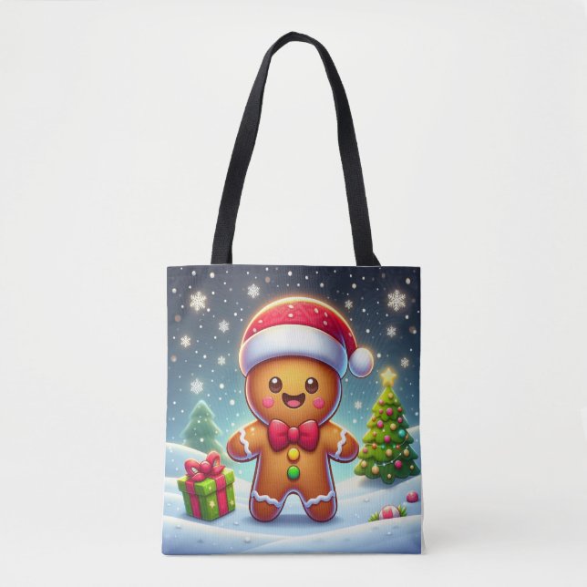 Tote Bag Cute Whimsical Noël/homme en pain d'épices d'hiver (Devant)
