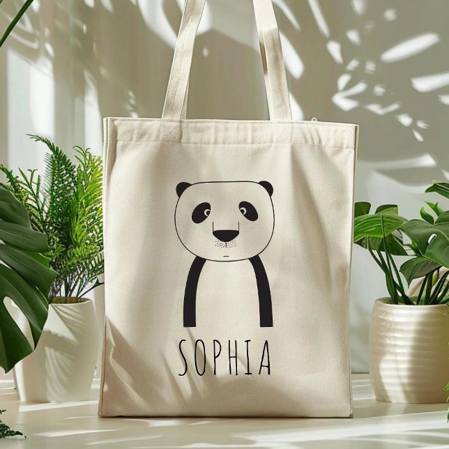 Tote Bag Cute Whimsical Panda noir blanc Personnalisé enfan (Créateur téléchargé)