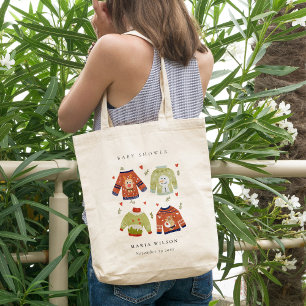 Tote Bag Cute Winter Hearts Leafy Ugly Sweater Baby Shower