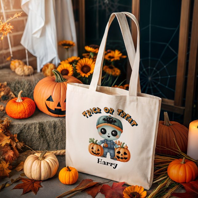 Tote Bag Cute Zombie Trick ou Treat Halloween personnalisé (Créateur téléchargé)