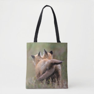 Tote Bag Cutest Baby Animals Red Fox Kits Locking Tails