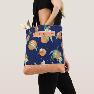 Tote Bag Cutie Orange Floral Navy des Citrus